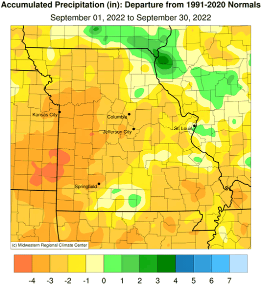 Accumulated Precipitation (in): Departure from 1991-2020 Normals September 01, 2022 to September 30, 2022