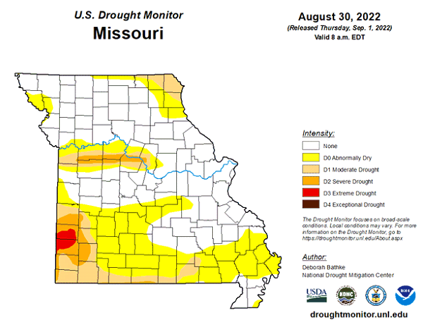 U.S. Drought Monitor - Missouri - August 2022