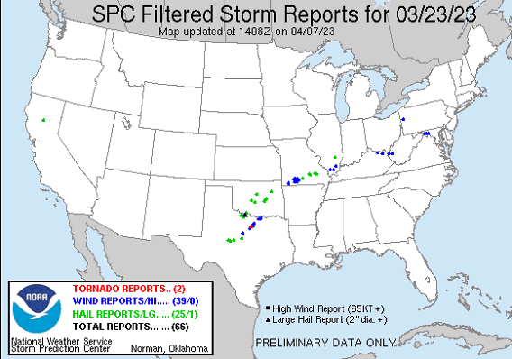 SPC Filtered Storm Reports for 03/23/23