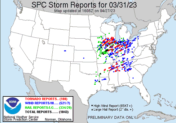 SPC Storm Reports for 03/31/23