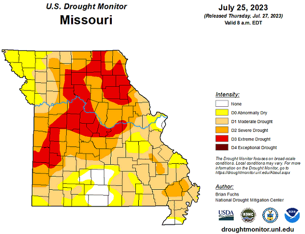 U.S. Drought Monitor - Missouri - July 2023