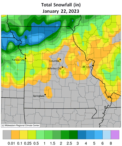 Total Snowfall (in) - January 22, 2023