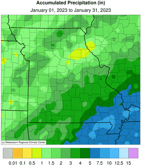 Accumulated Precipitation (in) January 01, 2023 to January 31, 2023