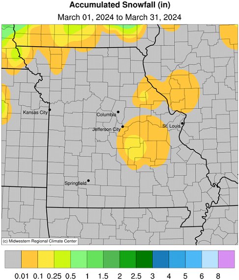 Accumulated Snowfall (in): March 01, 2024 to March 31, 2024