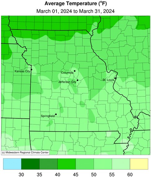 Average Temperature (°F): March 01, 2024 to March 31, 2024