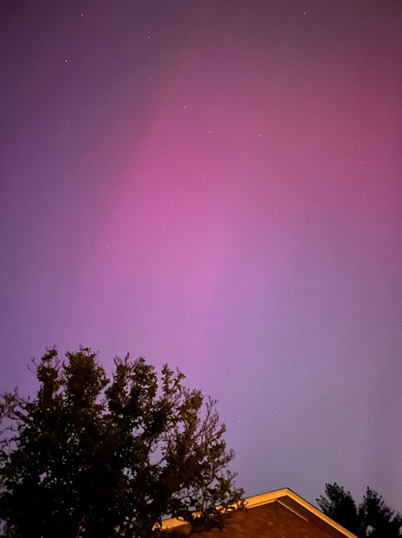 Aurora Borealis, May 10, 2024, 9:00-10:00 p.m. CDT, Columbia, Missouri.