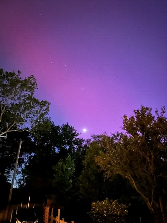 Aurora Borealis, May 10, 2024, 9:00-10:00 p.m. CDT, Columbia, Missouri.