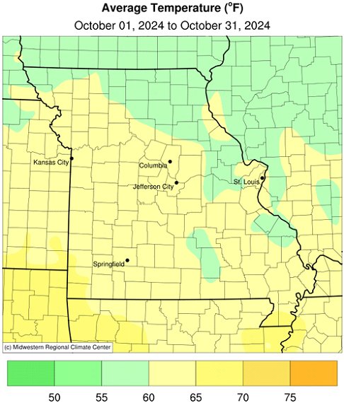 Average Temperature (°F) October 01, 2024 to October 31, 2024