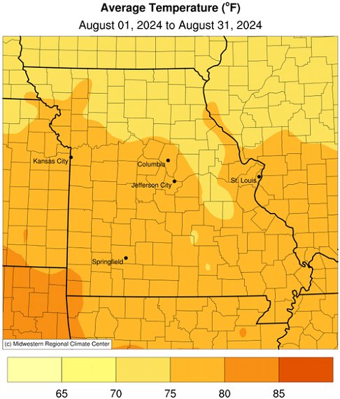 Average Temperature (°F) August 01, 2024 to August 31, 2024