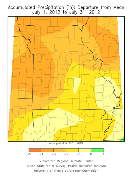 Accumulated Precipitation Departure from Mean, July 1, 2012 to July 31, 2012