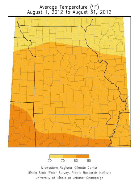 Average Temperature, August 1, 2012 to August 31, 2012