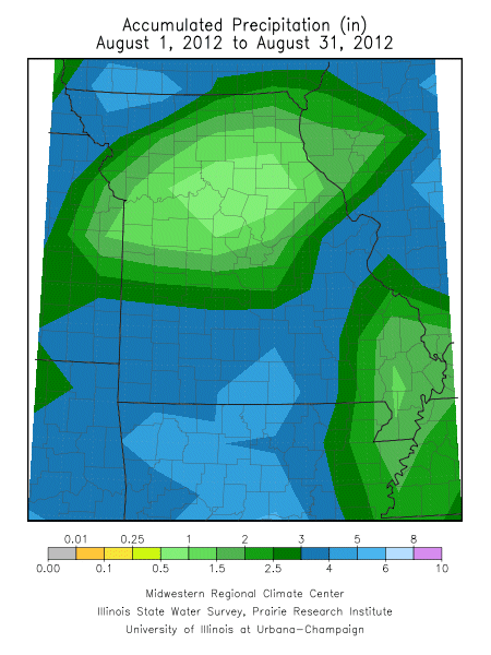Accumulated Precipitation, August 1, 2012 to August 31, 2012