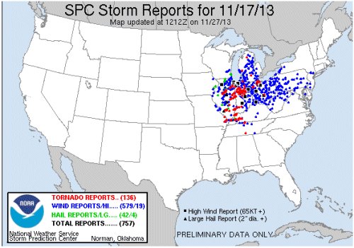 NWS storm reports for Nov. 17