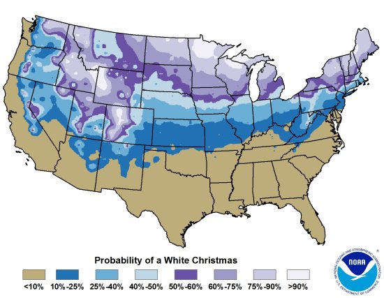 The probability of a white Christmas in the U.S.