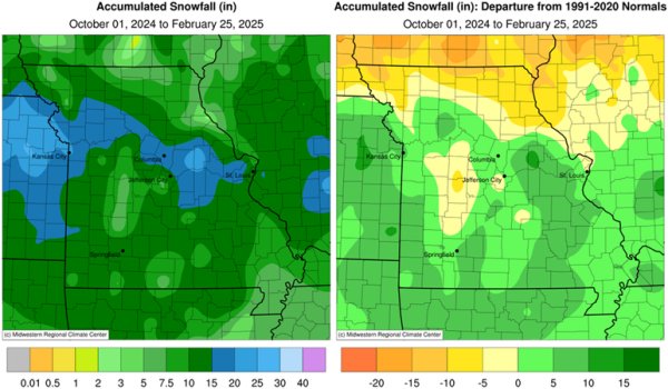 Accumulated Snowfall maps for October 1, 2024 - February 25, 2025