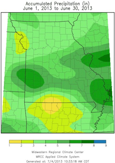 Accumulated Preciptation (in): June 1, 2013 to June 30, 2013