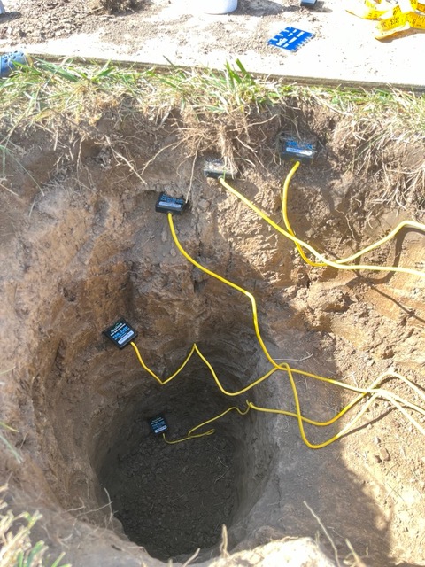 A new weather station at Echo Bluff State Park in Shannon County will measure soil temperature and moisture. This photo from the installation of a weather station at MU South Farm in Columbia shows how soil moisture sensors are staggered at different depths.